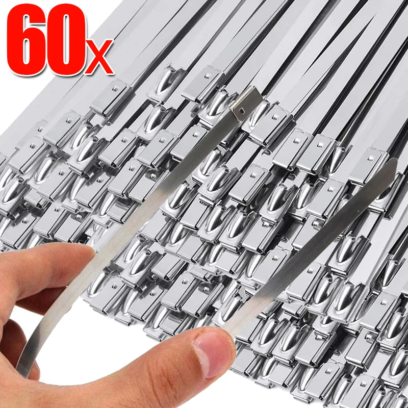 20/60PCS Stainless Steel Cable Ties Self-Locking Metal Zip Ties Multi Purpose Fastening Ring Hardware Supply Wiring Accessories