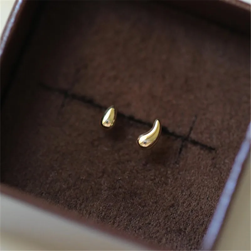 925 Sterling Silver 14k Gold Plated Stud Earrings Mini Rice Grains Water Drop Asymmetric Earrings for Women All-match Jewelry