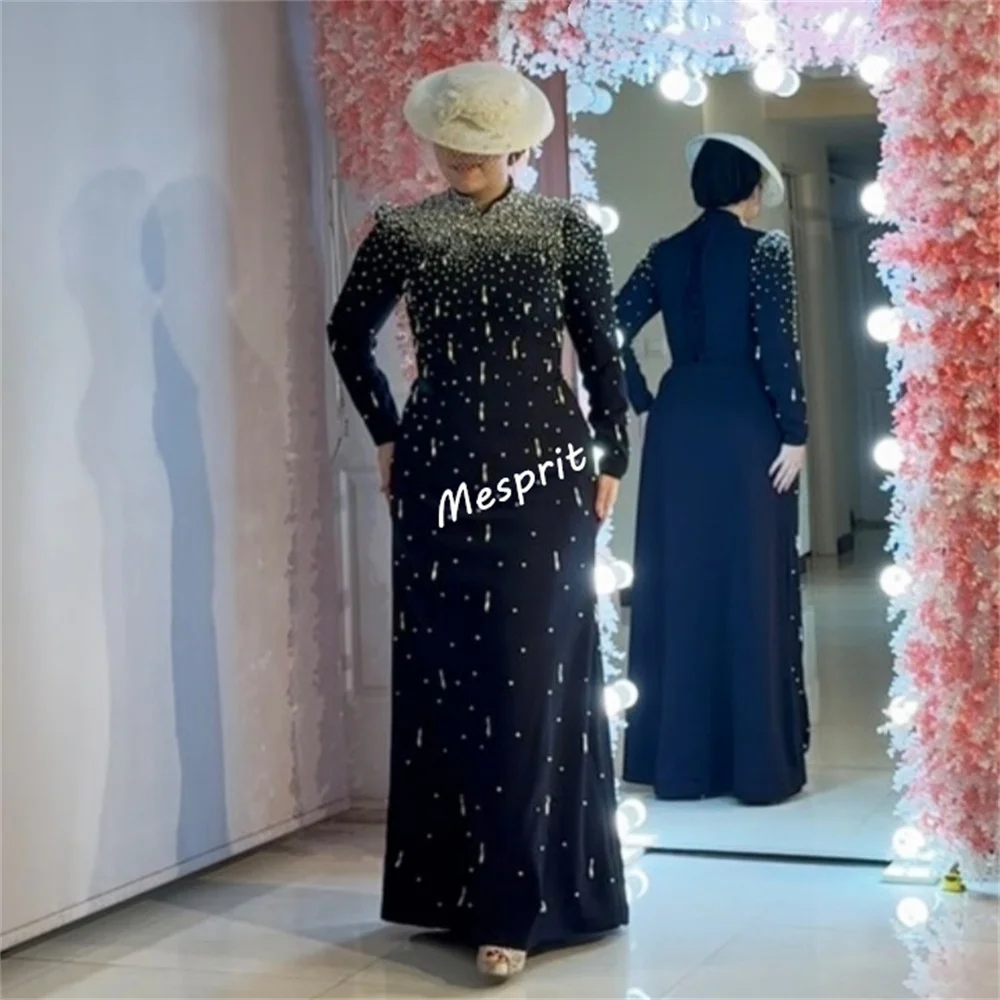 Vestido de noite de luxo feminino personalizado a linha mangas compridas preto vestidos longos sob medida ocasião de alta qualidade elegante festa brilho