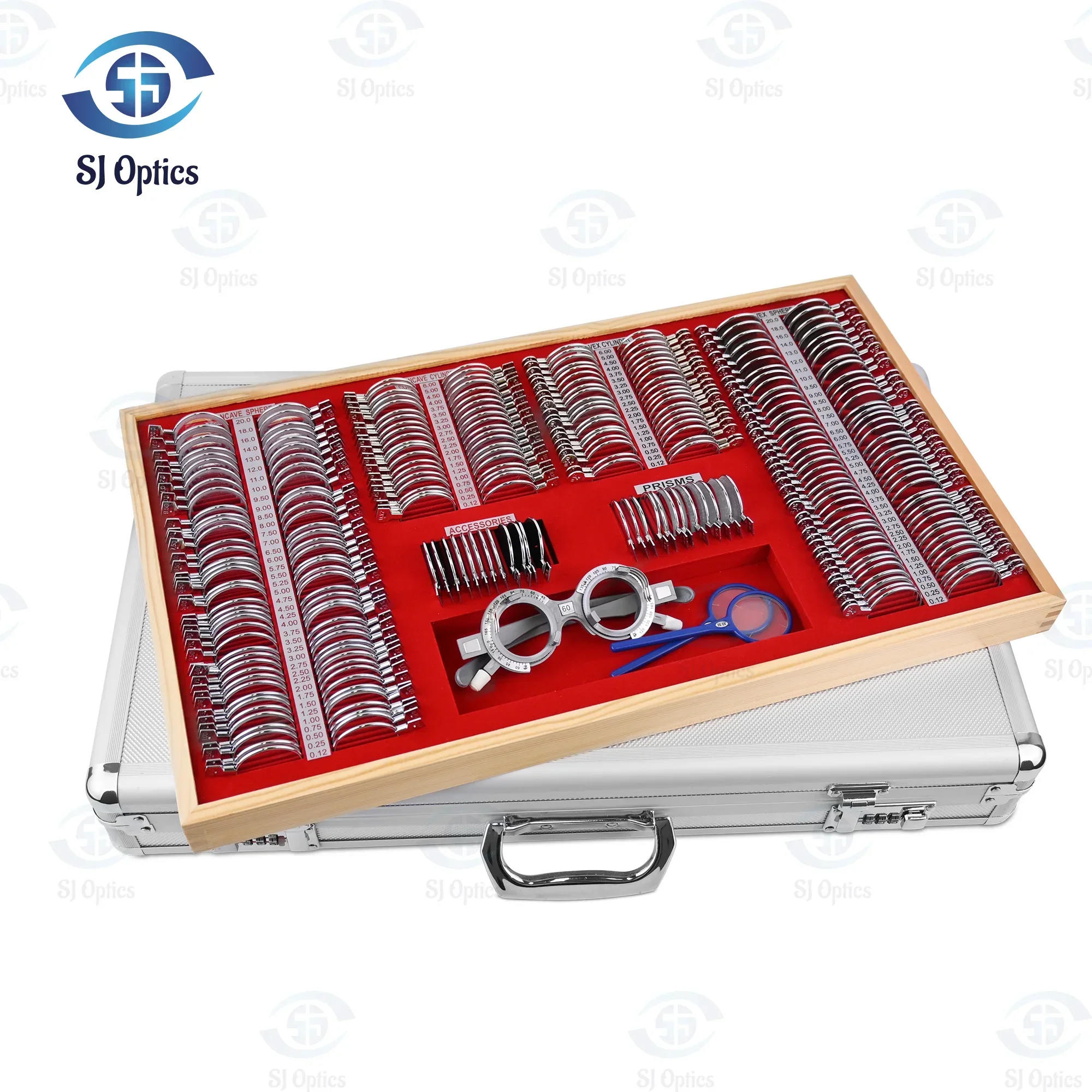 SJ Optics Portable Optometry Equipment Trial Lens Set Optical Instruments with 266 Glasses and Red Velvet Set of Trial Lenses