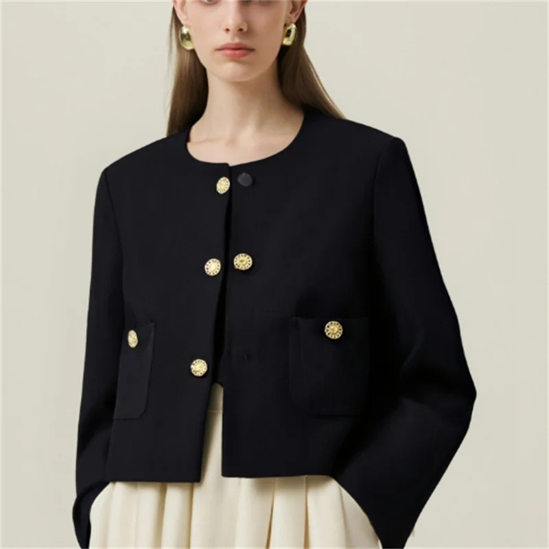 

Women's Trendy Short Jacket 2025 Fall Fashion Sexy Design with Gold Buttons Trendsetting Casual Outerwear