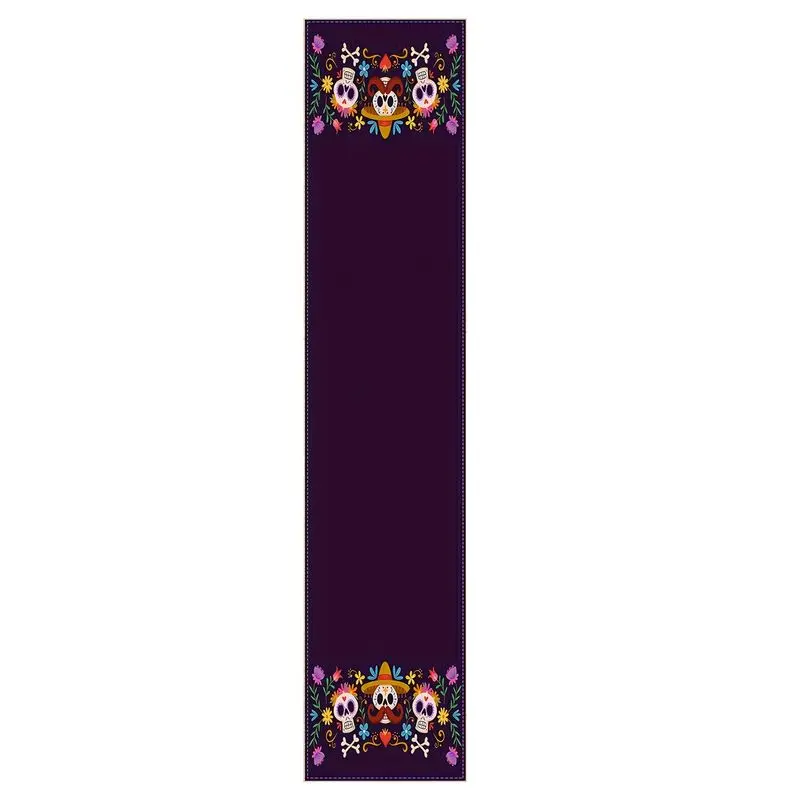 VIKAMA Day of the Dead Sugar Skull Table Flag Purple Flower Fabric Halloween Table Decoration Festival Party Home Desktop Decor view 3