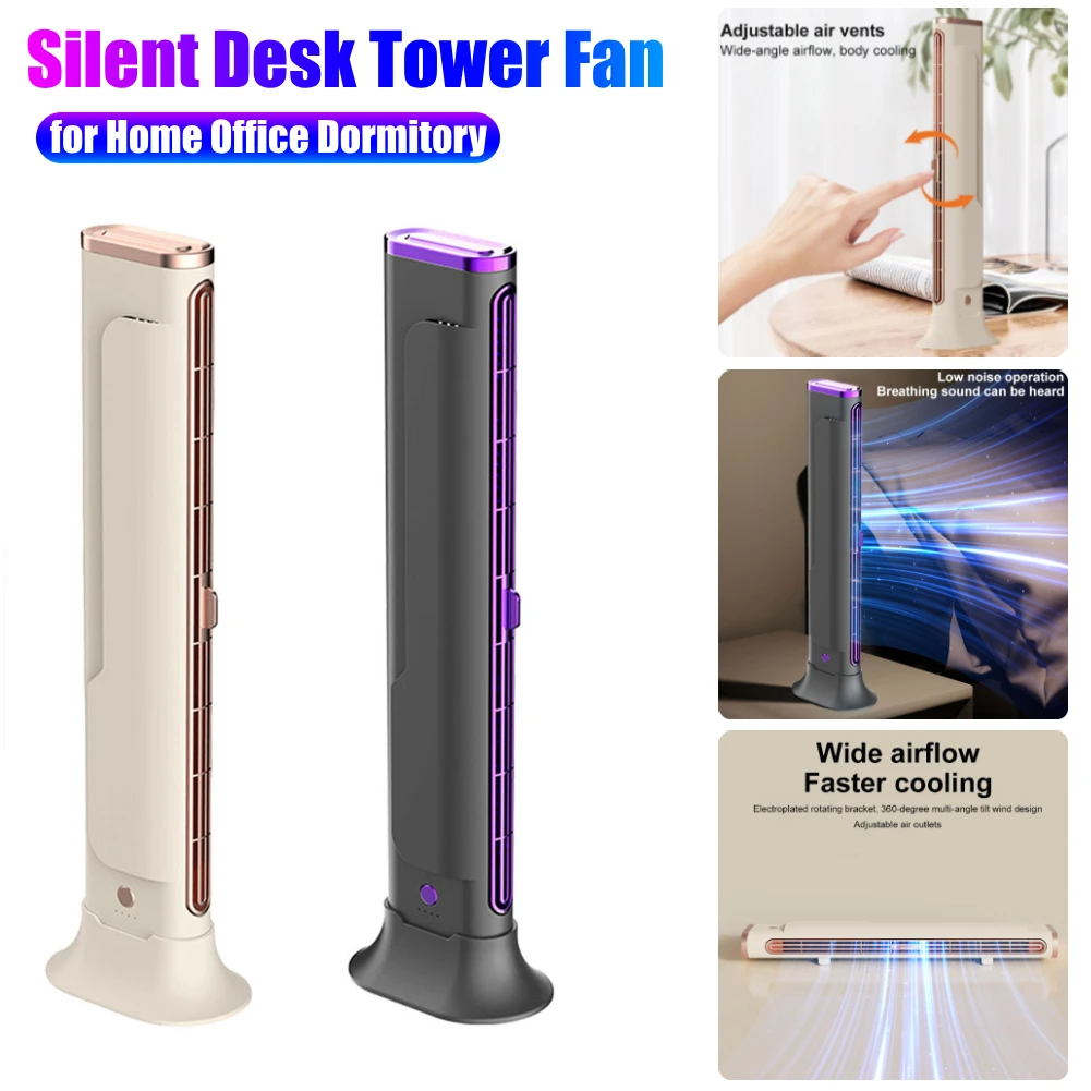 Ventilador de torre de escritorio, respiraderos ajustables, Enfriador de aire acondicionado, recargable por USB, ventilador de refrigeración de escritorio que ahorra espacio para el hogar, oficina y dormitorio