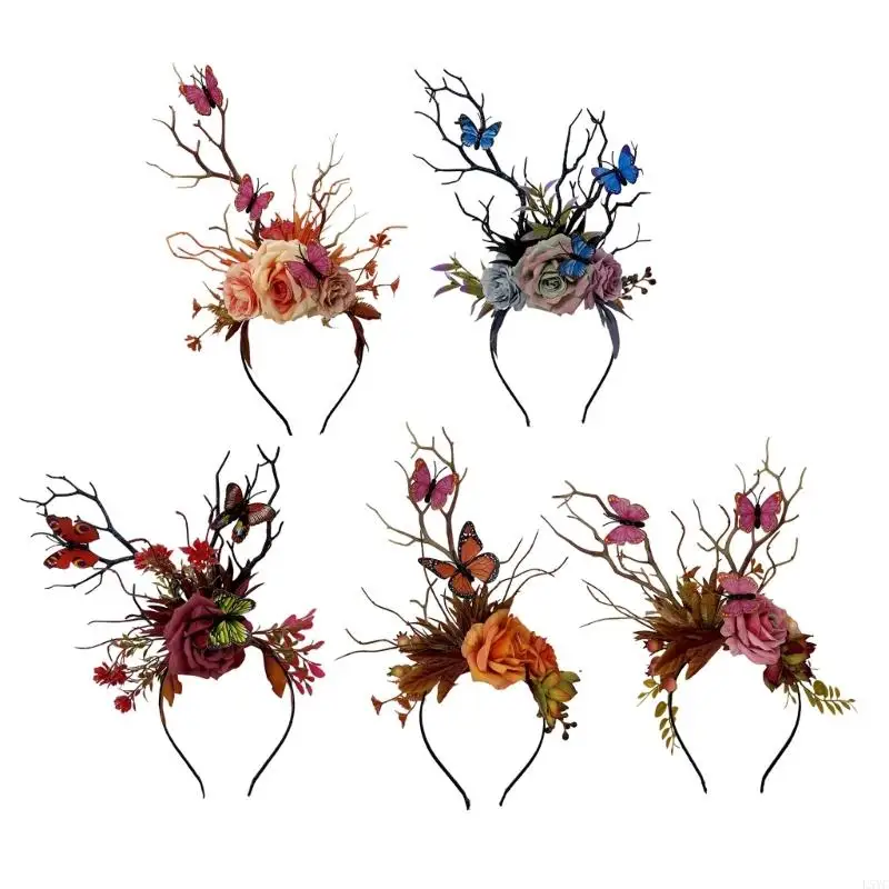 

L5YC Witch Flower Branch Cosplay Halloween Party Headband Live Cosplay Accessories