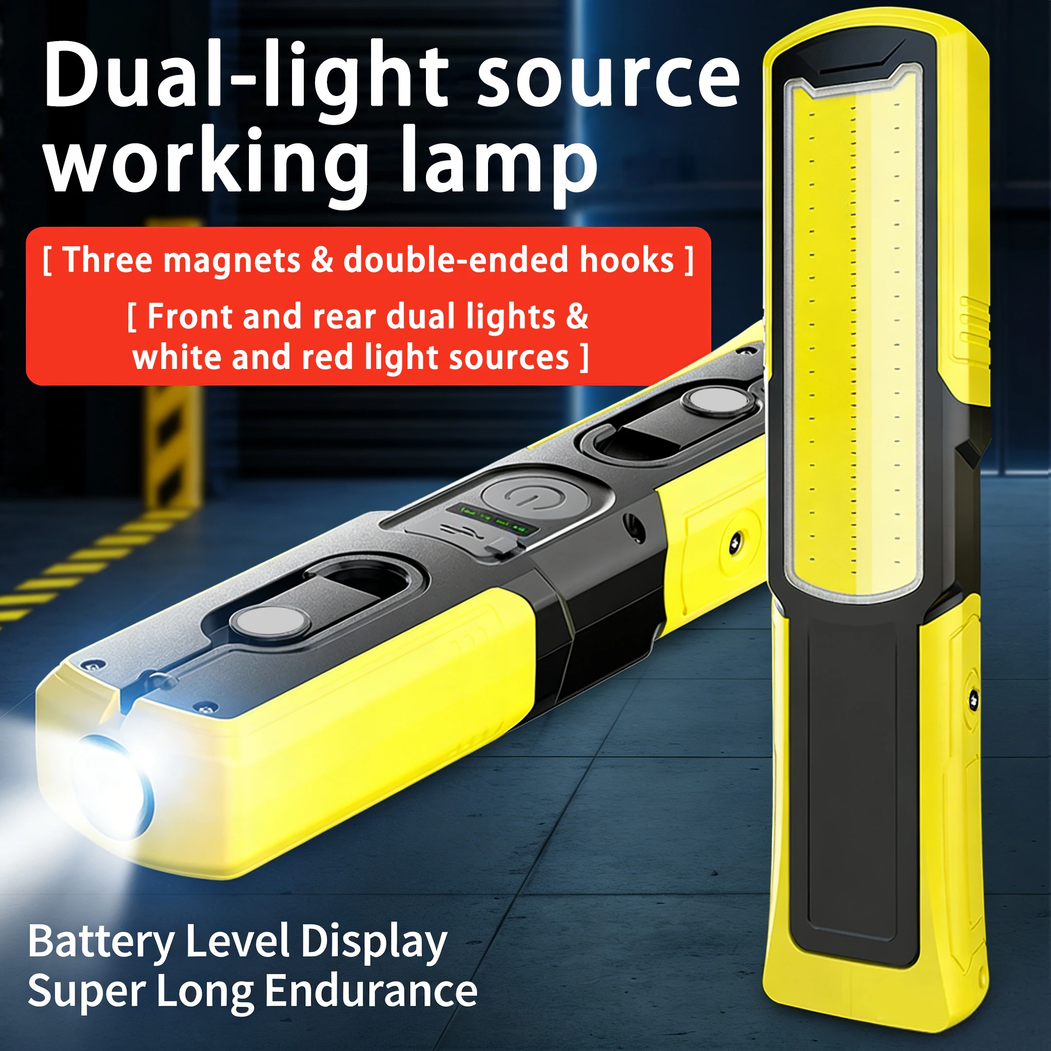 Magnetic LED Work Light, 6000mAh Rechargeable Inspection Lamp,Portable Flashlight with Hook,COB Flashlight for Outdoor Camping