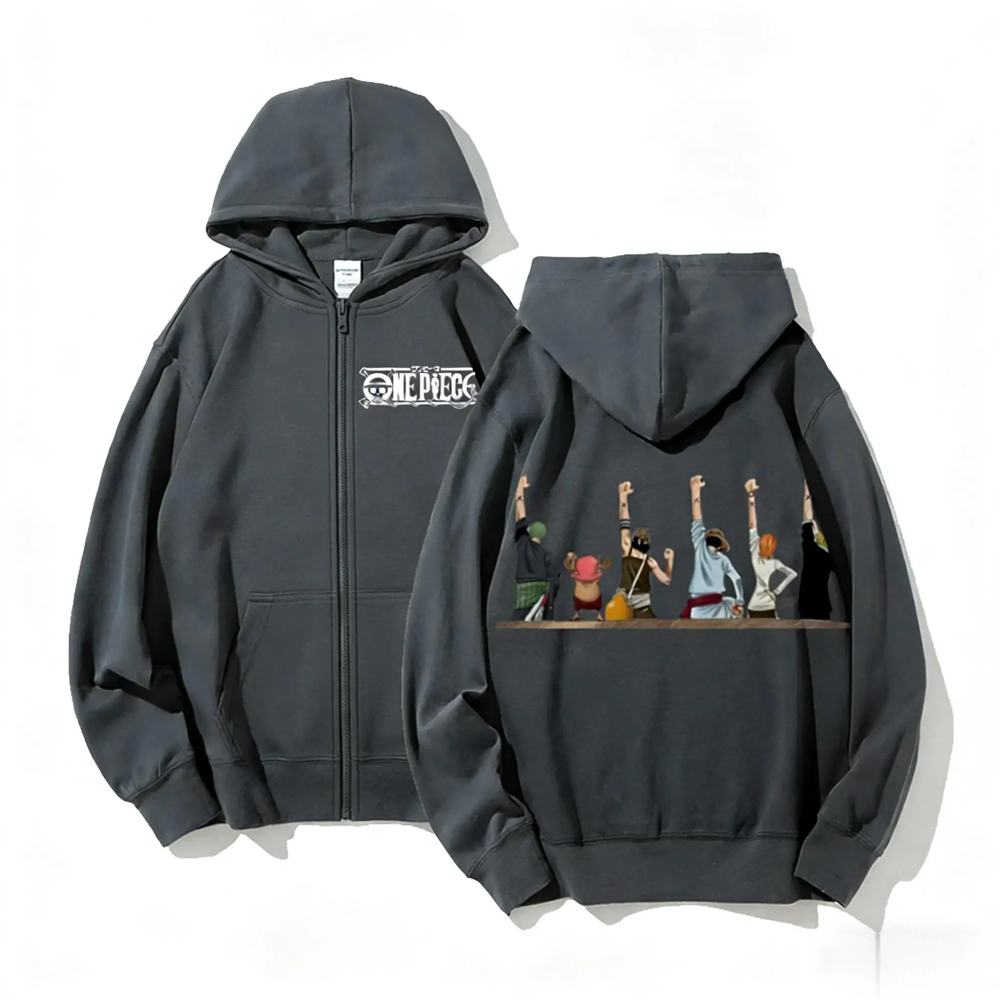 Unisex One Piece Anime Hoodie Men Women Anime Zip Up Sweatshirt 2026 Winter Streetwear Cosplay Casual Jacket Long Sleeve Tops