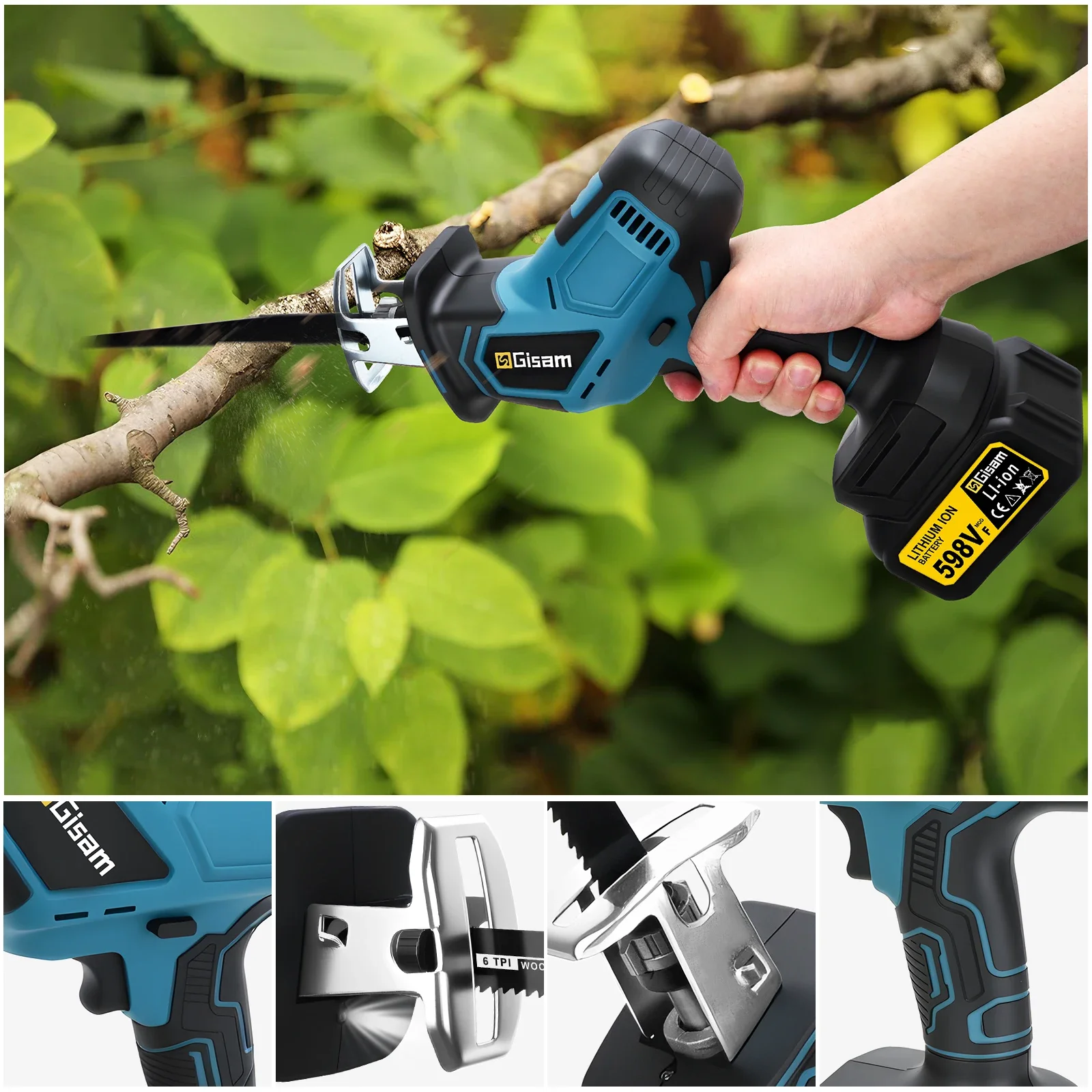 Gisam 3600w Brushless Reciprocating Saw Electric Chainsaw Wood Metal PVC Pipe Cutting Power Tool for Makita 18V Battery Pins view 5