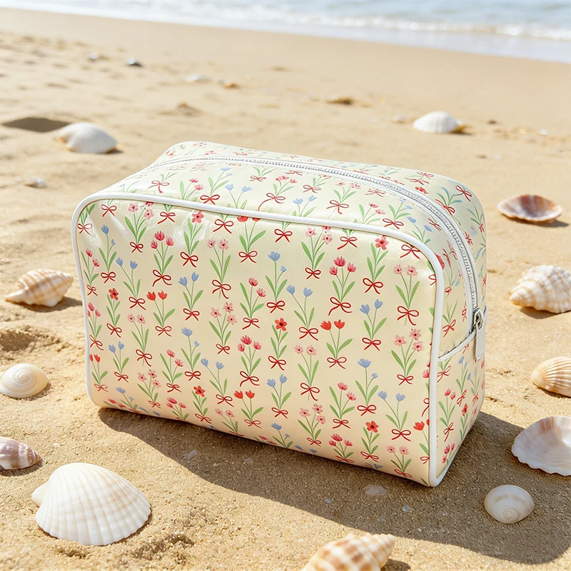 

Новая двойная водонепроницаемая косметичка из ПВХ с нейлоном для женщин, большая вместимость, красочная дорожная сумка для туалетных принадлежностей с принтом, сумка для хранения.