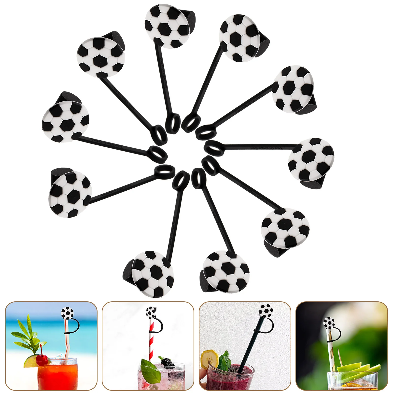 

10 шт. многоразовые пластиковые соломенные колпачки в форме футбола, мультяшные соломенные наконечники для дня рождения, пластиковые присоски