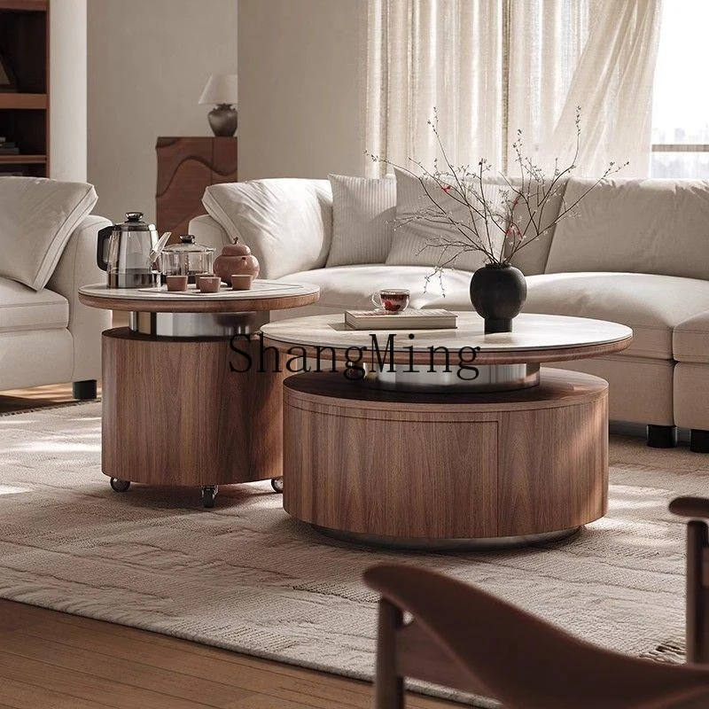 

SM household light luxury high-end sense movable belt tea making integrated rock slab round combination edge few