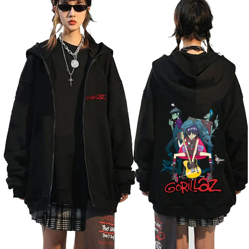 

Rock Band Gorillaz Graphic Zipper Hoodie Men Women Hip Hop Gothic Pop Music Zip Up Sweatshirt Men's Fleece Cotton Zip Up Jacket