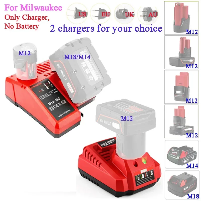 dawupine Li-ion Battery Charger For Milwaukee M12 M18 10.8V 12V 18V 48-11- 24xx Series Lithium-ion Battery N12 M12-18C Charger