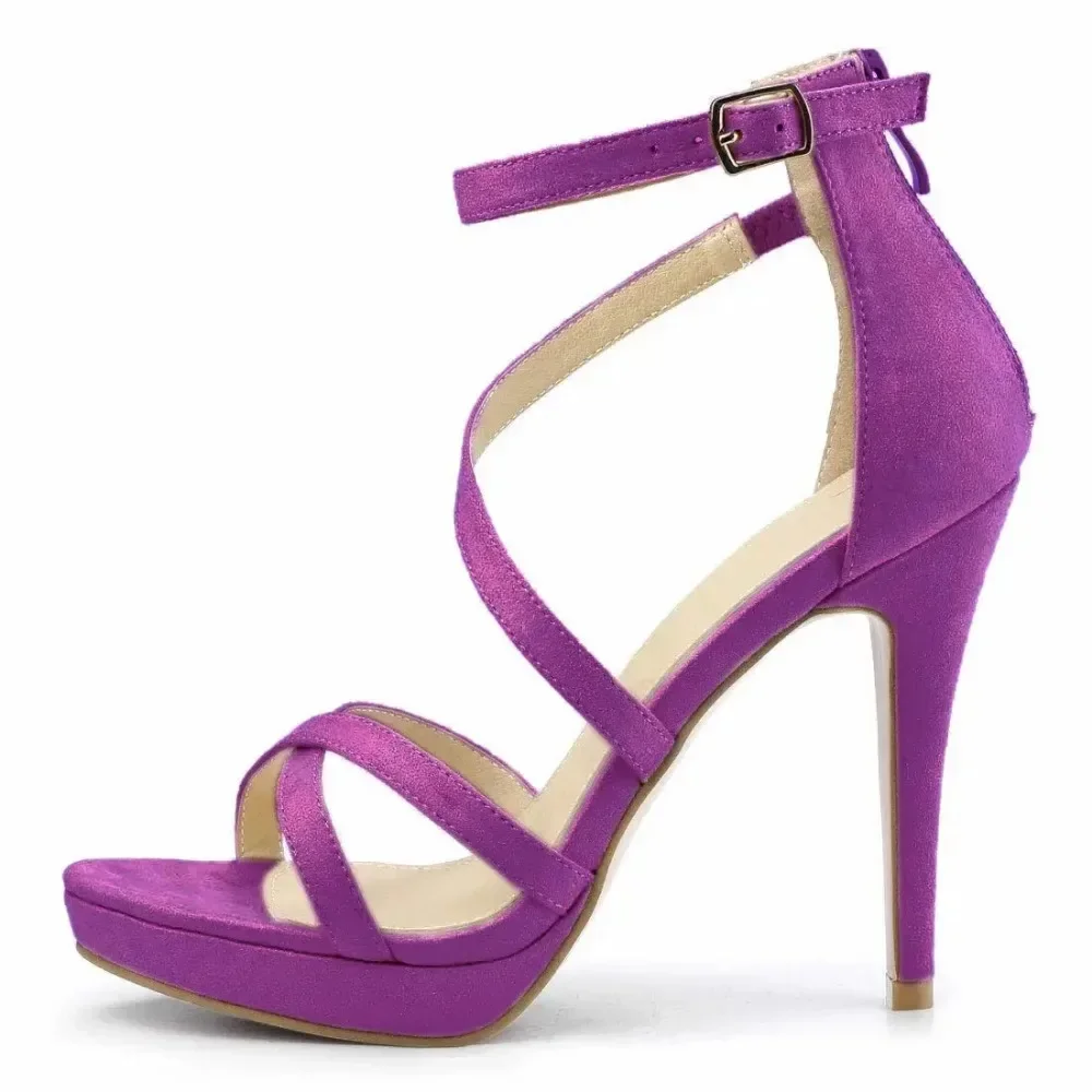 

Women's Sandals Summer Sexy Pumps 11cm Velvet Open Toe Ankle Strap Stiletto Strappy High Heels Sandals Party Wedding Dress Shoes