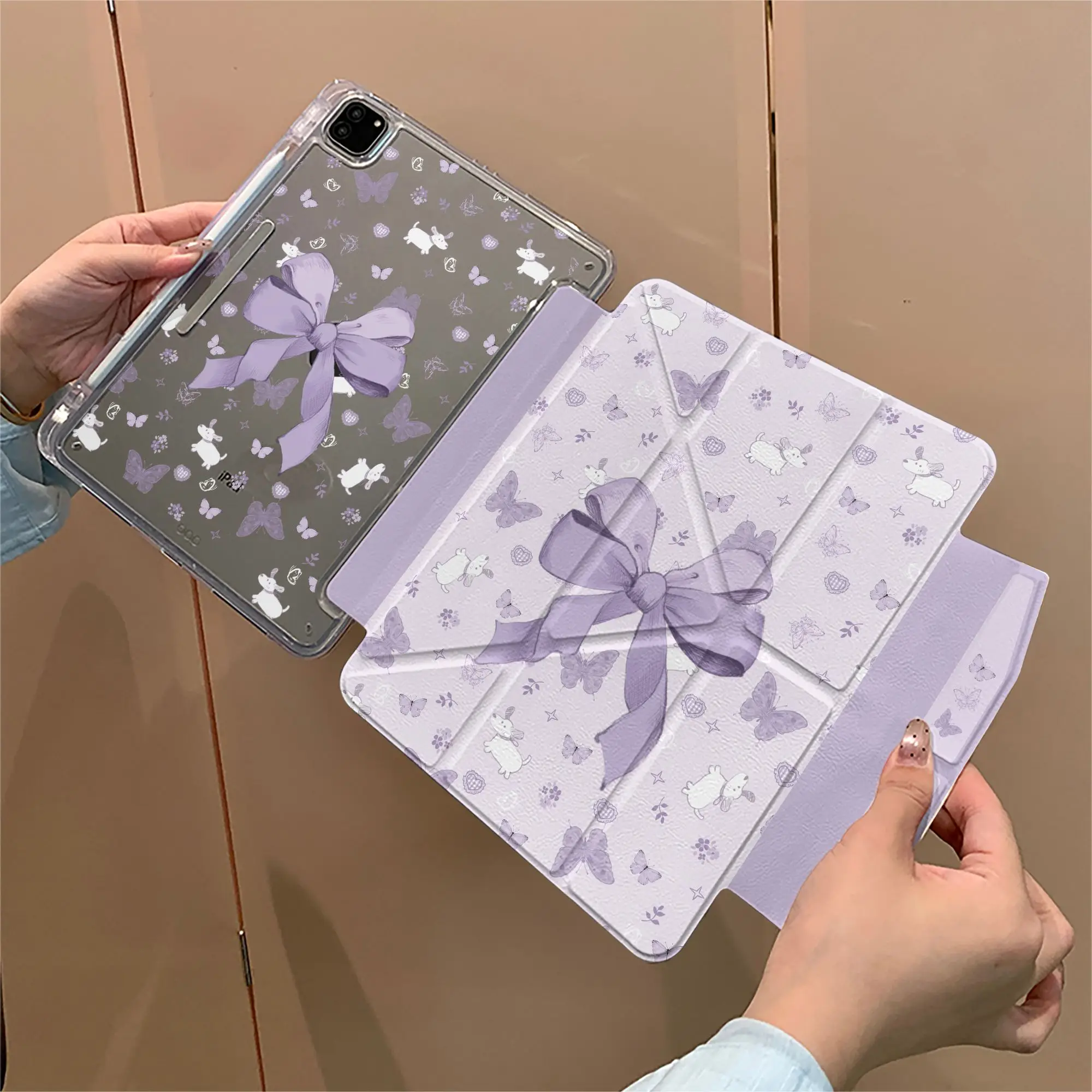 

Korea ins Purple Flower Bow Y2K Cover For iPad Pro 13 11th M5 M4 12.9 A16 10 8 7 9th 10th For Ipad Air 11 M2 M3 Mini Tablet Case