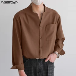 2024 Men Shirt Solid Color V Neck Long Sleeve Streetwear Fashion Casual Men Clothing Korean Style Leisure Shirts S-5XL INCERUN