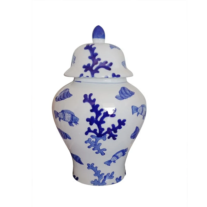 Ceramic vase modern new Chinese storage tank ornament blue and white living room entrance antique bogu rack retro