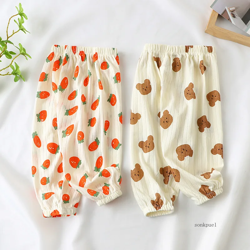 Baumwoll-Sommerhose für Mädchen mit Cartoon-Motiven, Niedliche Bequeme Lockere Freizeithose für Kinder, Jungen und Babys, Jogginghose