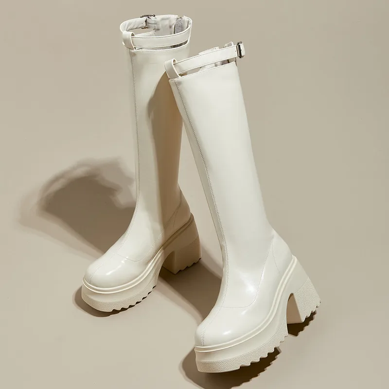 

DIMANYU/женские сапоги на высоком каблуке, осень 2021, новые женские рыцарские сапоги высотой 10 см, женские сапоги до колена на тонкой платформе