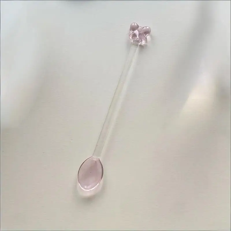 

Pink Bow Glass Coffee Spoon, Long-handled Dessert/milk Tea Stirring Spoon, Household Kitchen Tool，Heat-resistant Teaspoon