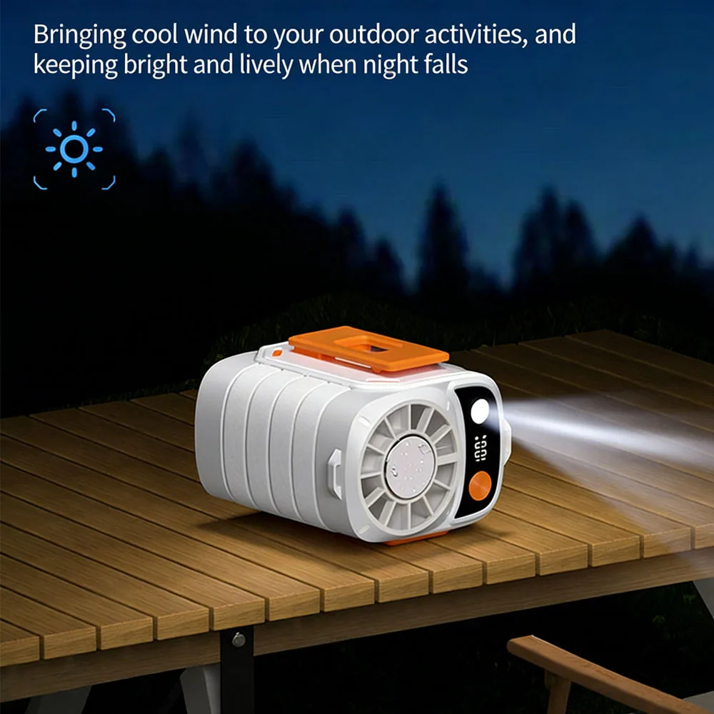2026 New Upgrade 6000mAh Waist Clip Fan Portable Hanging Neck Fan USB Rechargeable Fan With Power Bank LED Light For Outdoor Cam