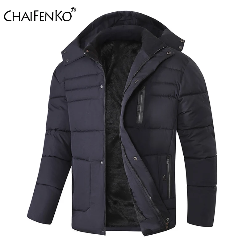 Men Keep Warm Windproof Casual Jacket New Fashion Removable Hat Comfort Coat Winter Outdoors Fleece Thickening Solid Parka Men