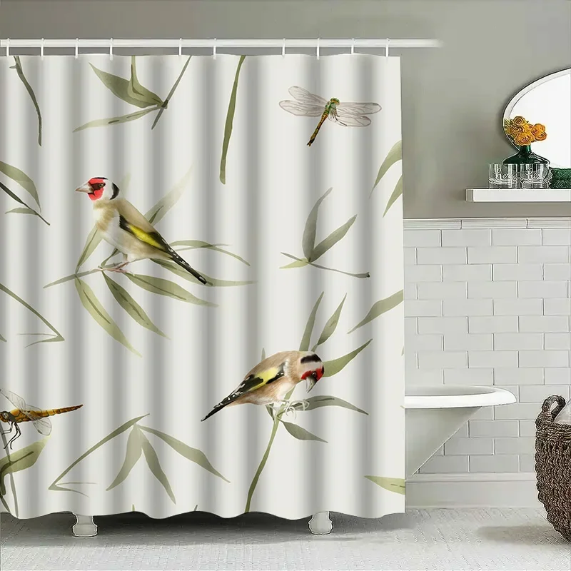 

Домашний декор, занавески для душа, птица, стрекоза, пластиковая подкладка для штор для декора ванной комнаты, зеленые листья, цветочный дизайн, водонепроницаемая F