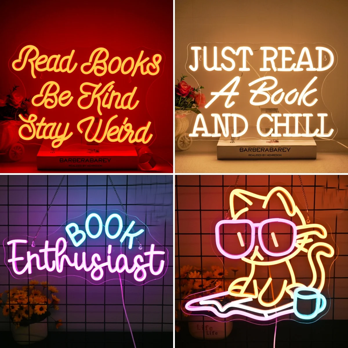 

Read Books Be Kind Stay Weird Neon Sign Letter Red Led Lights Dimmable Wall Bedroom Room Decoration Party World Book Day Light