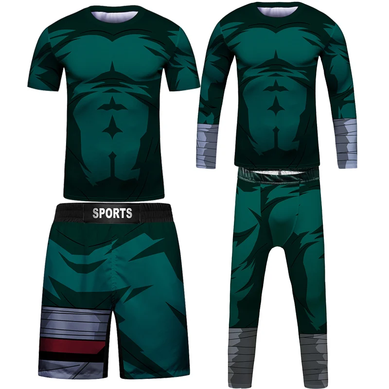 

Boy Rashguard Jiu jitsu T-shirt+Pant Sets Kid's Bjj Kickboxing MMA Clothing Children Muay Thai Shorts MMA Compression Fightwear