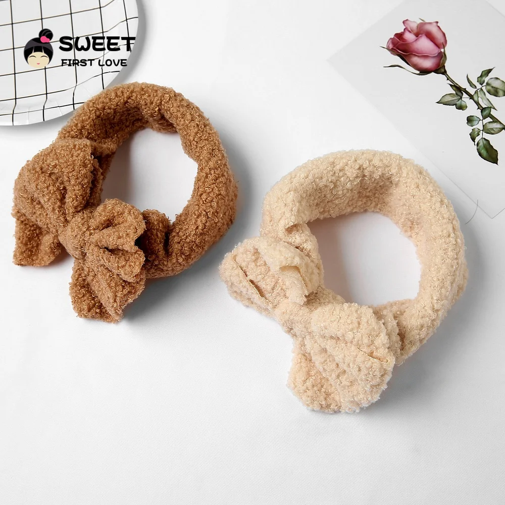 Baby Girl Headbands Soft Teddy Velvet Elastic Wide Bow Headband Suit of 0-6th Newborn Children Bowknot Turban Baby Accessories