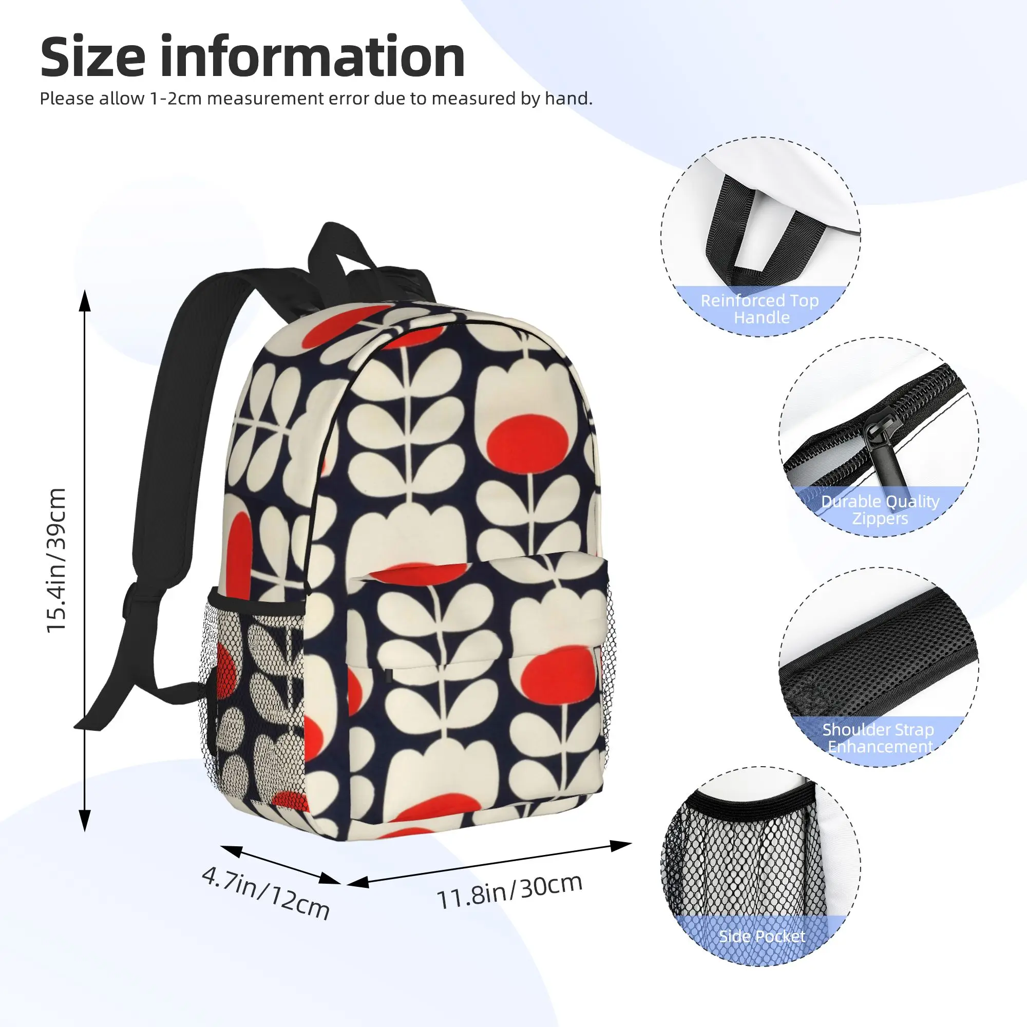 orla kiely multi stem flowers, red,white Backpack Hot Sale Daypack Boys Girls BookBag Shoulder Bags for Men Women School Bag