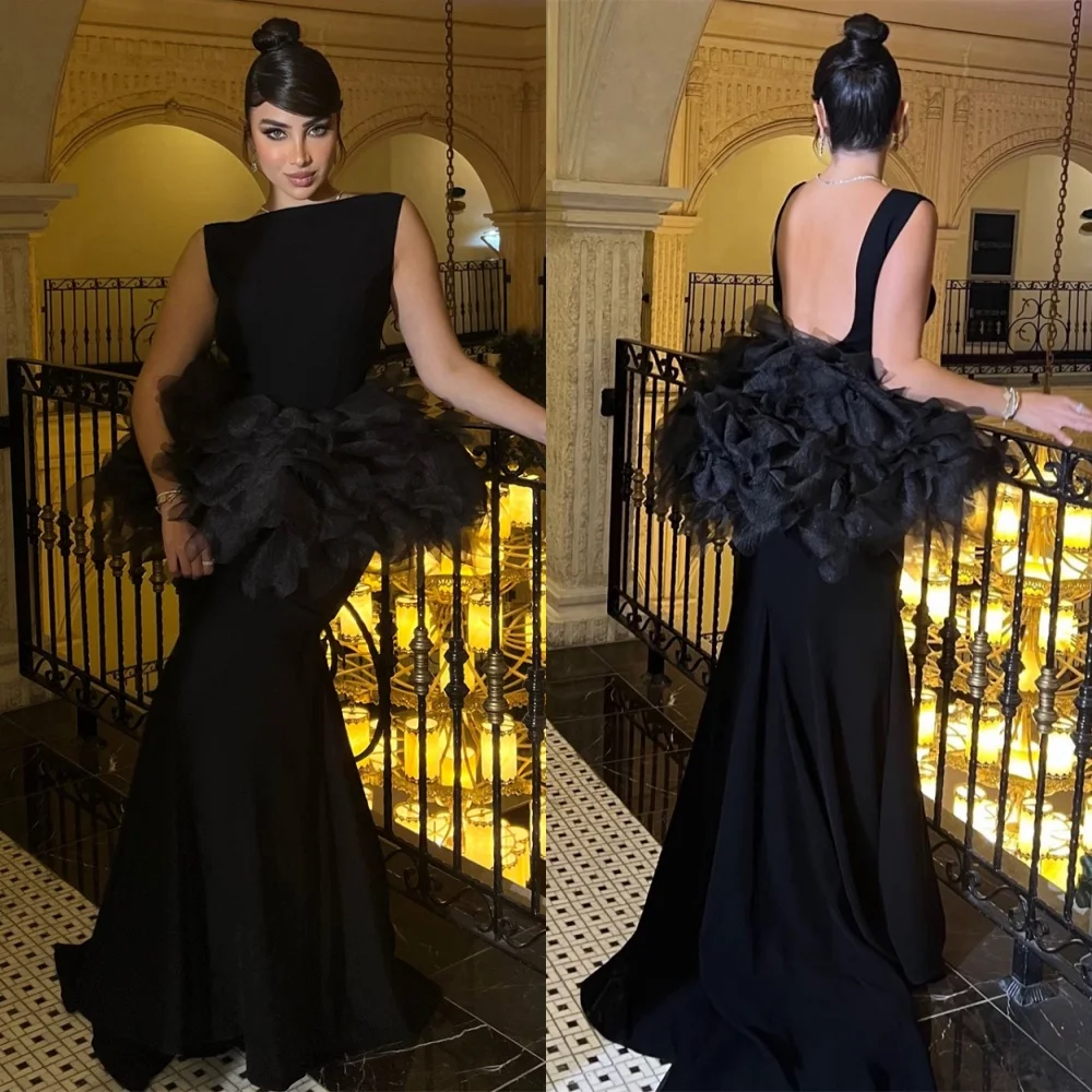 

Customized Mermaid Soft Black Jersey Evening Dresses Formal Sleeveless Homecoming Dresses Classic Special Occasion Gowns