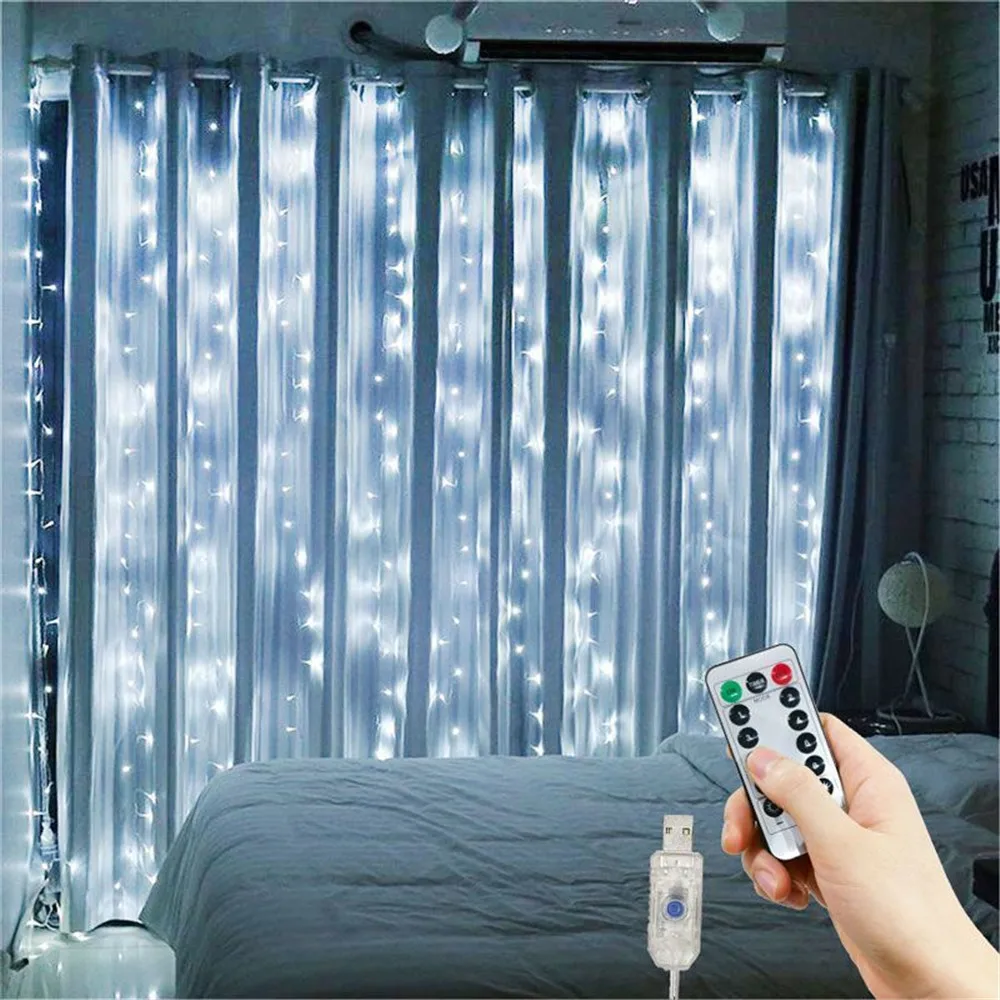 6/4/3M USB Curtain String Lights 8 modes Fairy Light Christmas Garland Holiday Led Light Wedding Party Home Bedroom Decoration