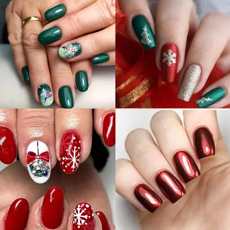 مسحوق كروم عيد الميلاد، 6 عبوات، تأثير المرآة، مسحوق معدني، بريق ثلاثي الأبعاد، مسحوق كروم المينا، تزيين الأظافر