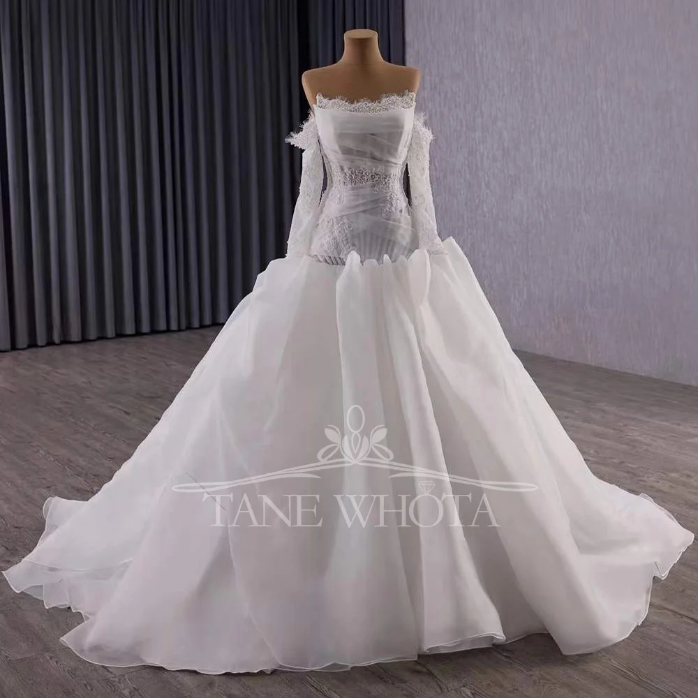 Vestidos Novias Boda Liebsten Langarm Lace Up Zurück Perlen Sexy Meerjungfrau Angepasst Hochzeit Kleid Frauen