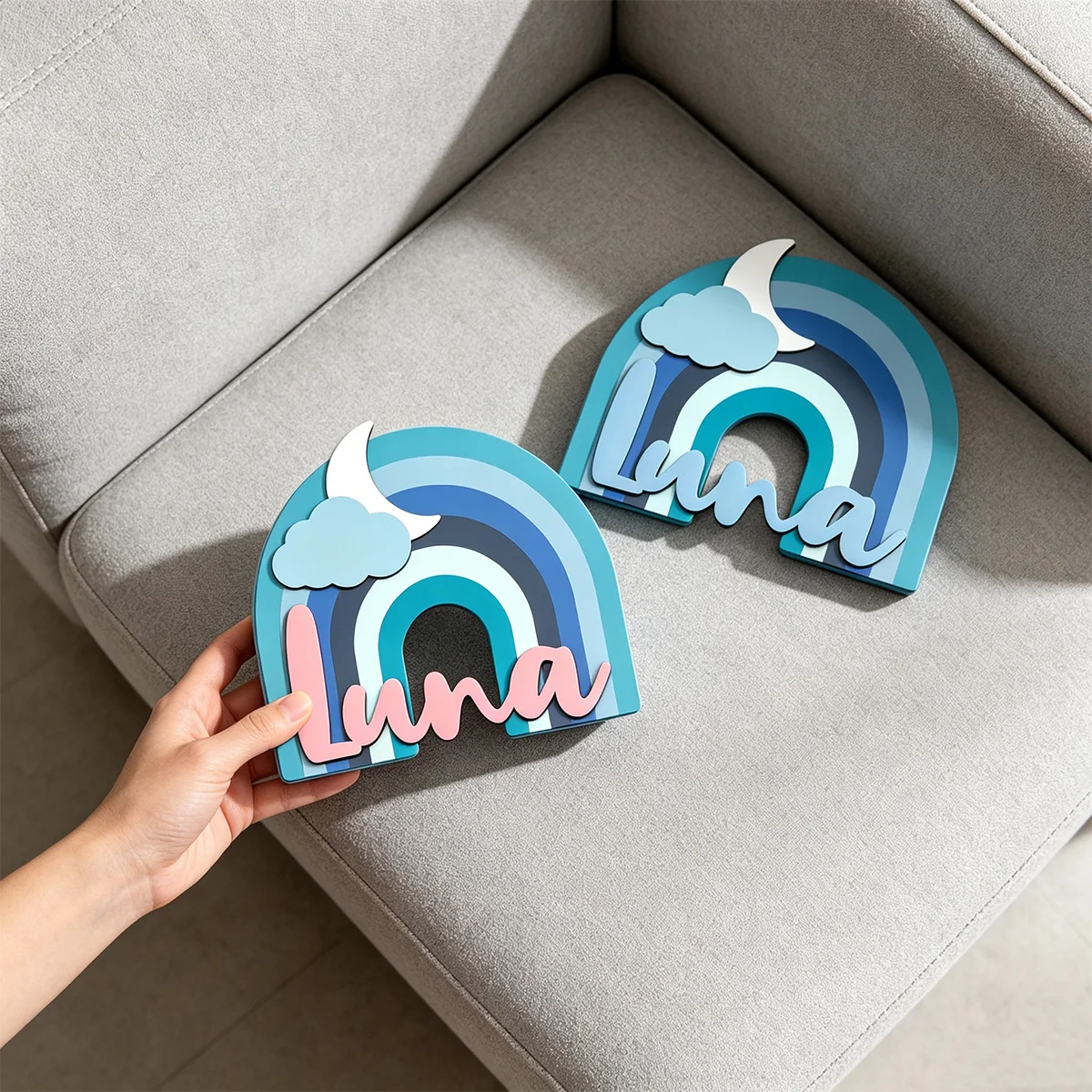 1pc Wooden Surname Brand, Double-layer Customized Name Tag, Wall Decoration, Baby Room Decoration, Multi Scene Decoration
