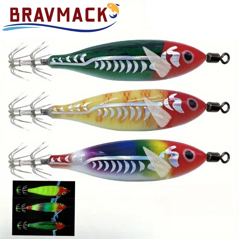 

3 шт. 8 см/5,7 г светящиеся приманки-креветки для джиггинга, искусственная приманка для ночной рыбалки на осьминогов