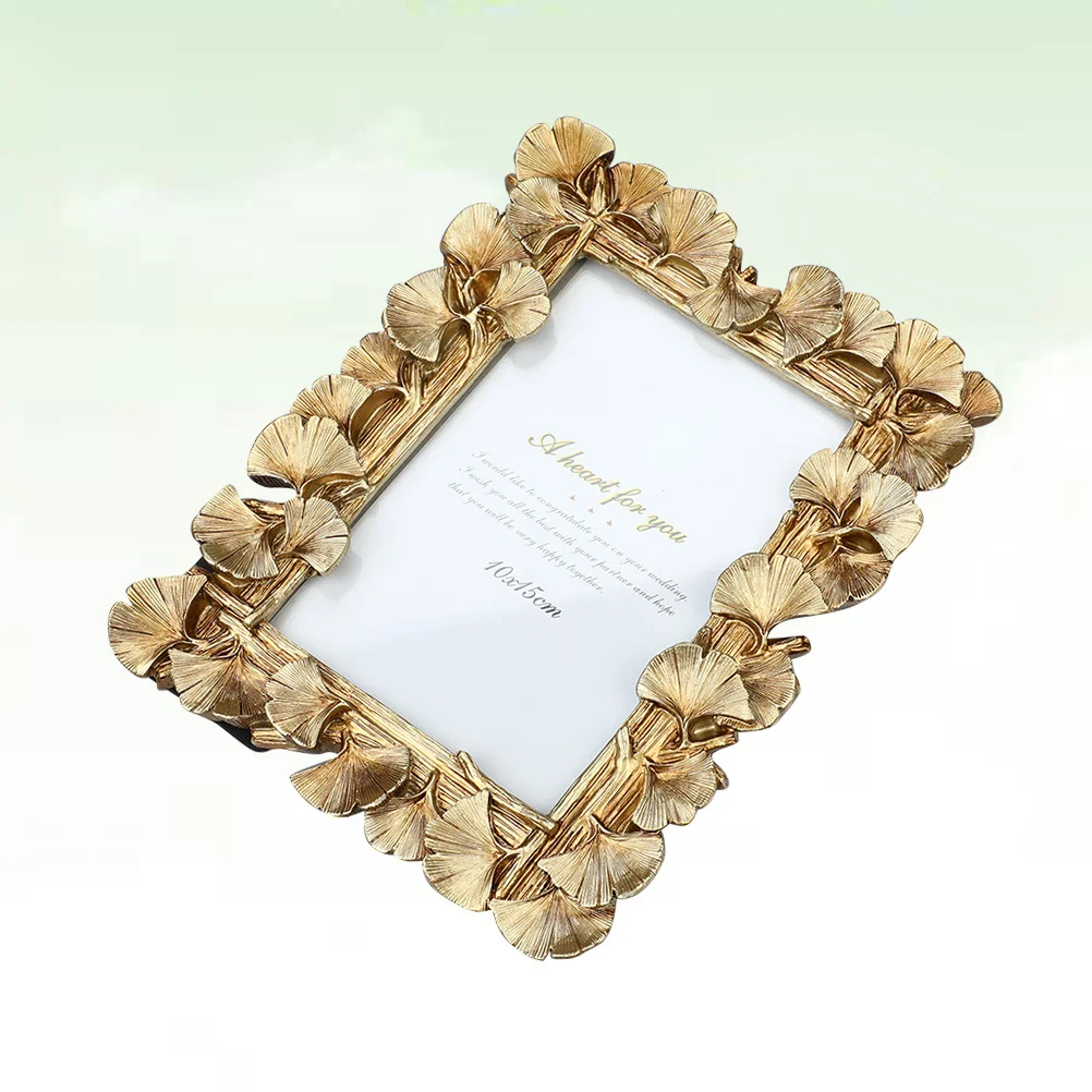 

Leaves Photo Frame Golden Resin Tabletop Decorative Picture Frame for Home Bedroom Living Room Bar Cafe Gift