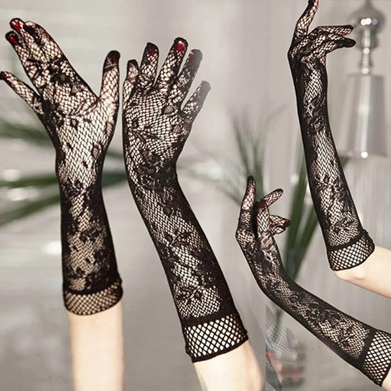 

Fashion Etiquette Gloves Long Lace Fishnet Gloves Nets Smooth Fashion 3 Style Lace Beautiful Elegant Wedding Women Sexy Gloves