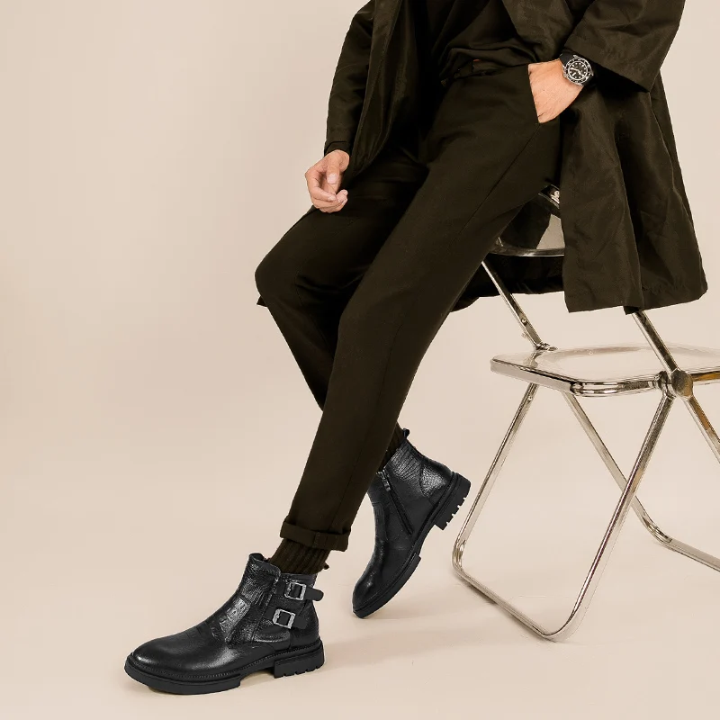 

High-quality Cowhide Men's Business Shoes, Wool Warm Snow Boots for Autumn and Winter, Outdoor Anti-slip and Waterproof Boots