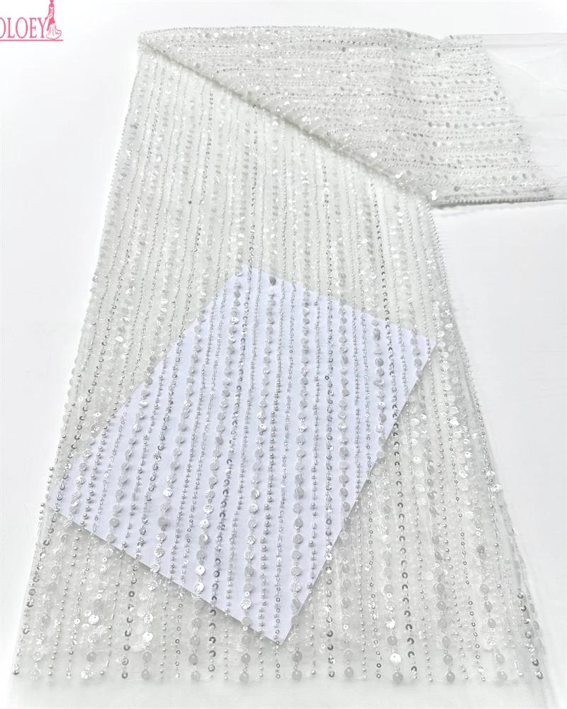 

OLOEY African Groom High-Quality French Mesh Lace Fabric with Embroidered Nigeria Sequins for Sewing Party Dresses