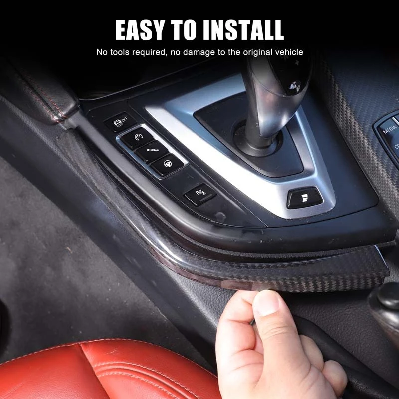 For BMW F80 F82 F83 M3 M4 2014-2018 Real Carbon Fiber Car Gear Shift Side L Shape Strips Panel Trim Interior Accessories LHD