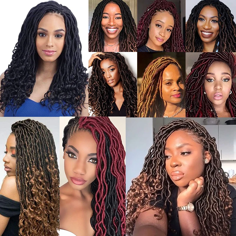 18Inch Goddess Faux Locs Crochet Hair Braids Curly Ends Dreadlocks Hair Synthetic Braiding Hair Extensions Pre Looped For Women