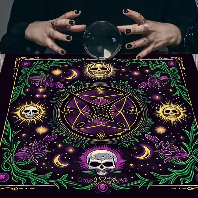 Handmade Purple Polyester Skeleton Array Tarot Tablecloth Goth Parties Occult Events