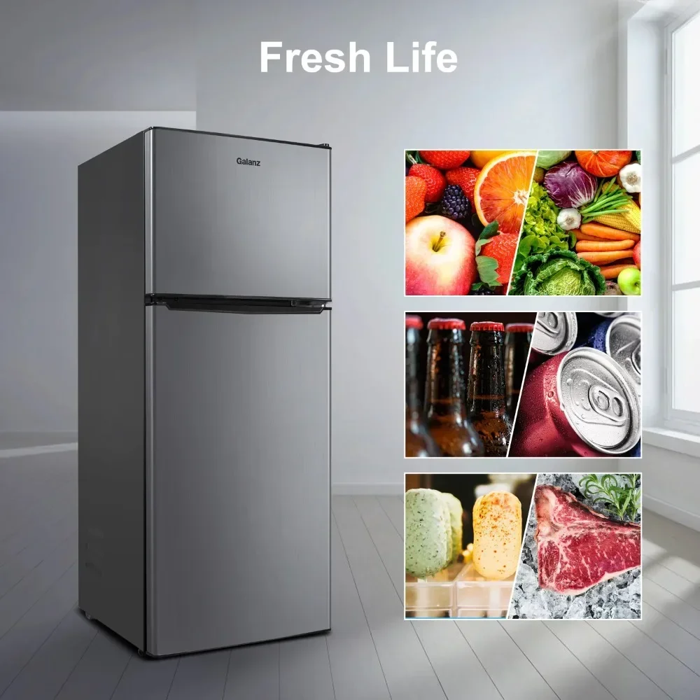 4.6. Cu Ft Two Door Mini Refrigerator with Freezer, Stainless Steel