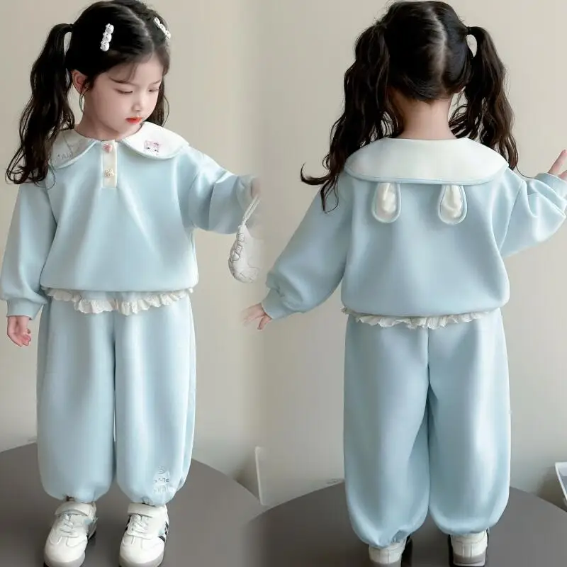 

Одежда для девочек, осень 2025 г., новый комплект с капюшоном в стиле кавайного аниме, детский милый котенок, кукольный воротник, милая удобная спортивная одежда с героями мультфильмов, 2 шт.