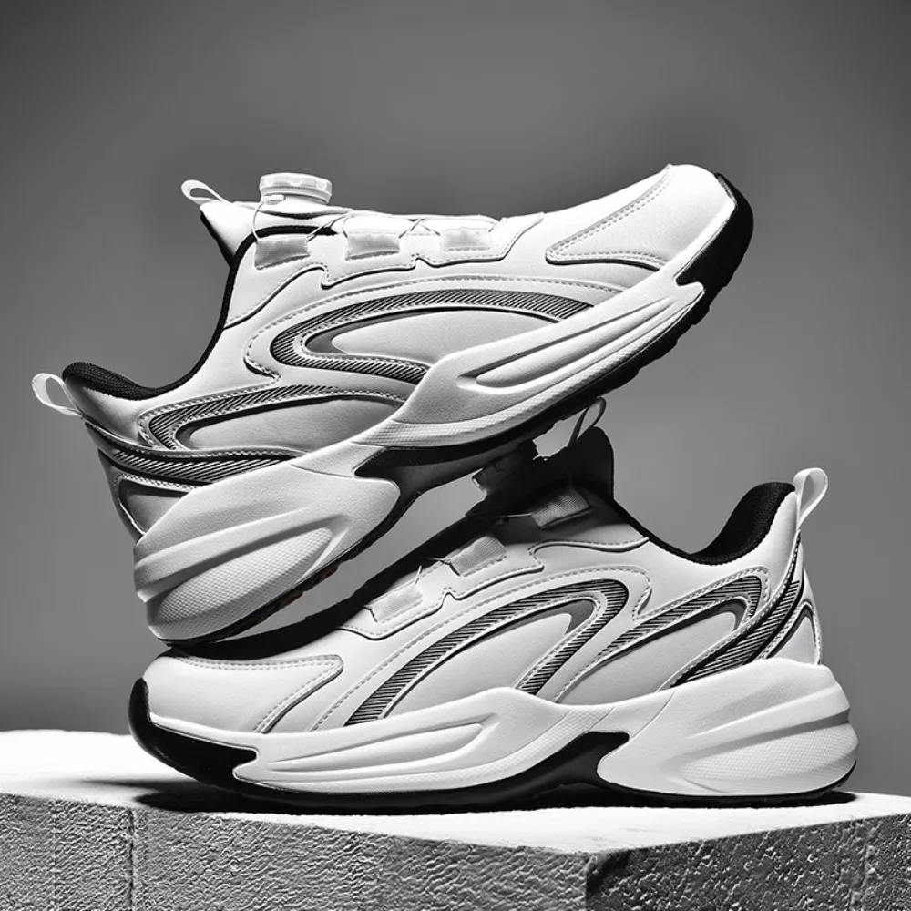 Men's And Women's Breathable Waterproof Anti-slip Running Shoes Fall Winter New Style Dad Shoes Rotating Buckle Leather Surfa...