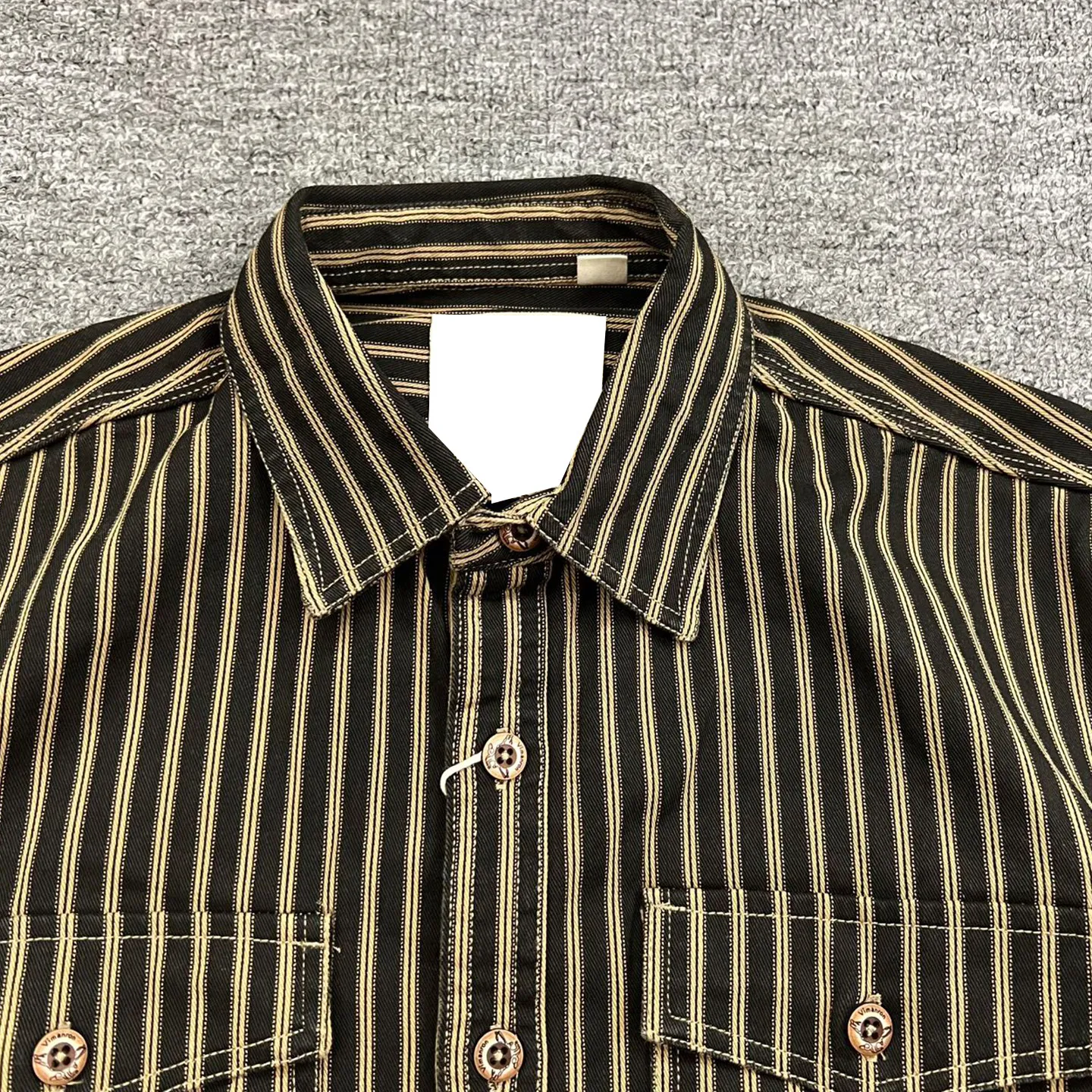 Men's Fashion Workwear Shirt Jacket Loose Fit Vertical Stripes Vintage Style Long Sleeve Button up Casual Outerwear