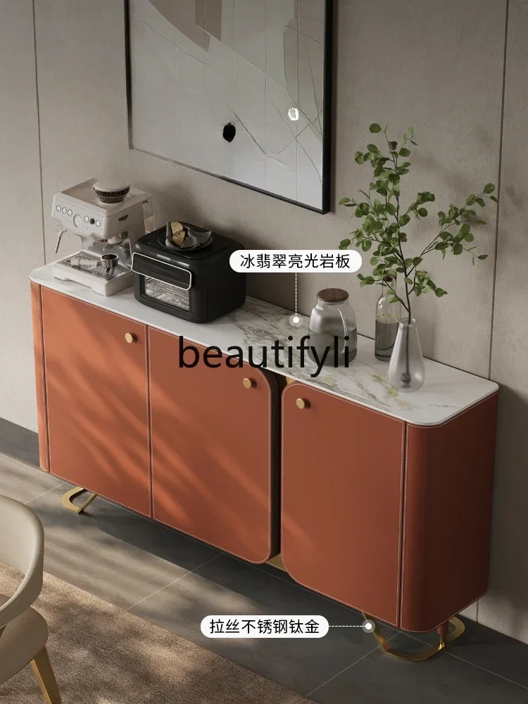 

ss CLight luxury dining side cabinet saddle leather modern simple solid wood home living room retro rock slab mystery cabinet
