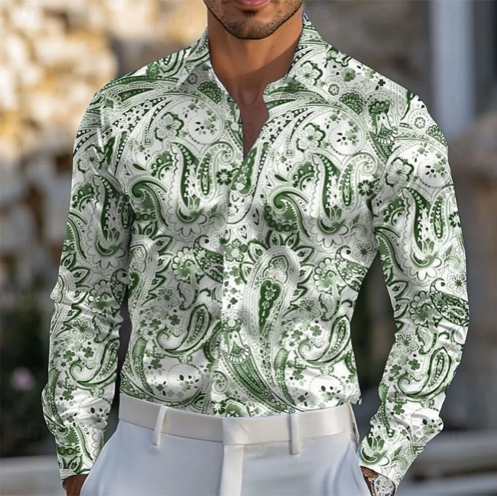 Men's Paisley Patterned Ethnic Satin Shirt Long Sleeved Casual Daily Holiday Evening Party Collared Shirt 3D Printed
