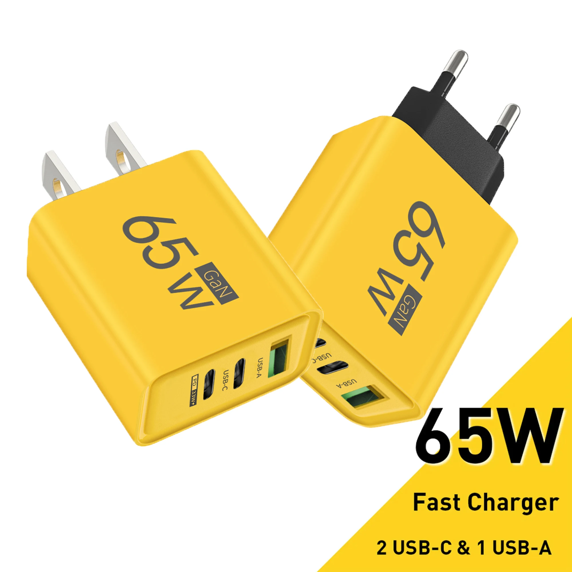 65W GaN USB Charger Type C PD 3 Ports Fast Charging Cellphone Adapter Quick Charge 3.0 For iPhone 16 15 Xiaomi 15 Samsung Huawei